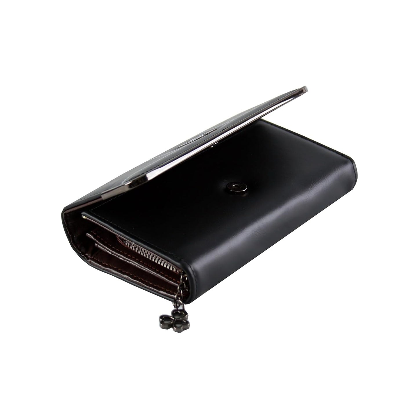 Women;s Premium Leather Wallet with Metal Clasp, Bifold, Classic Design-BLACK
