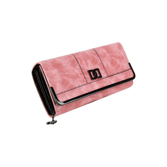 Women;s Premium Leather Wallet with Metal Clasp, Bifold, Classic Design-PINK