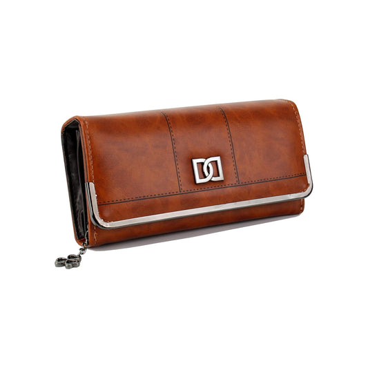 Premium Leather Wallet with Metal Clasp, Bifold, Classic Design (TAN)