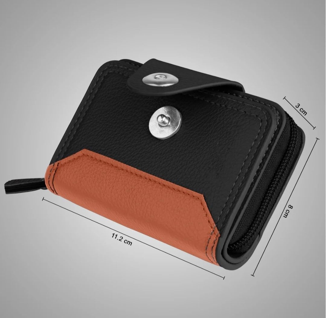 Credit Card Holder Wallet, Zip Around Multi-Slot Design-Black