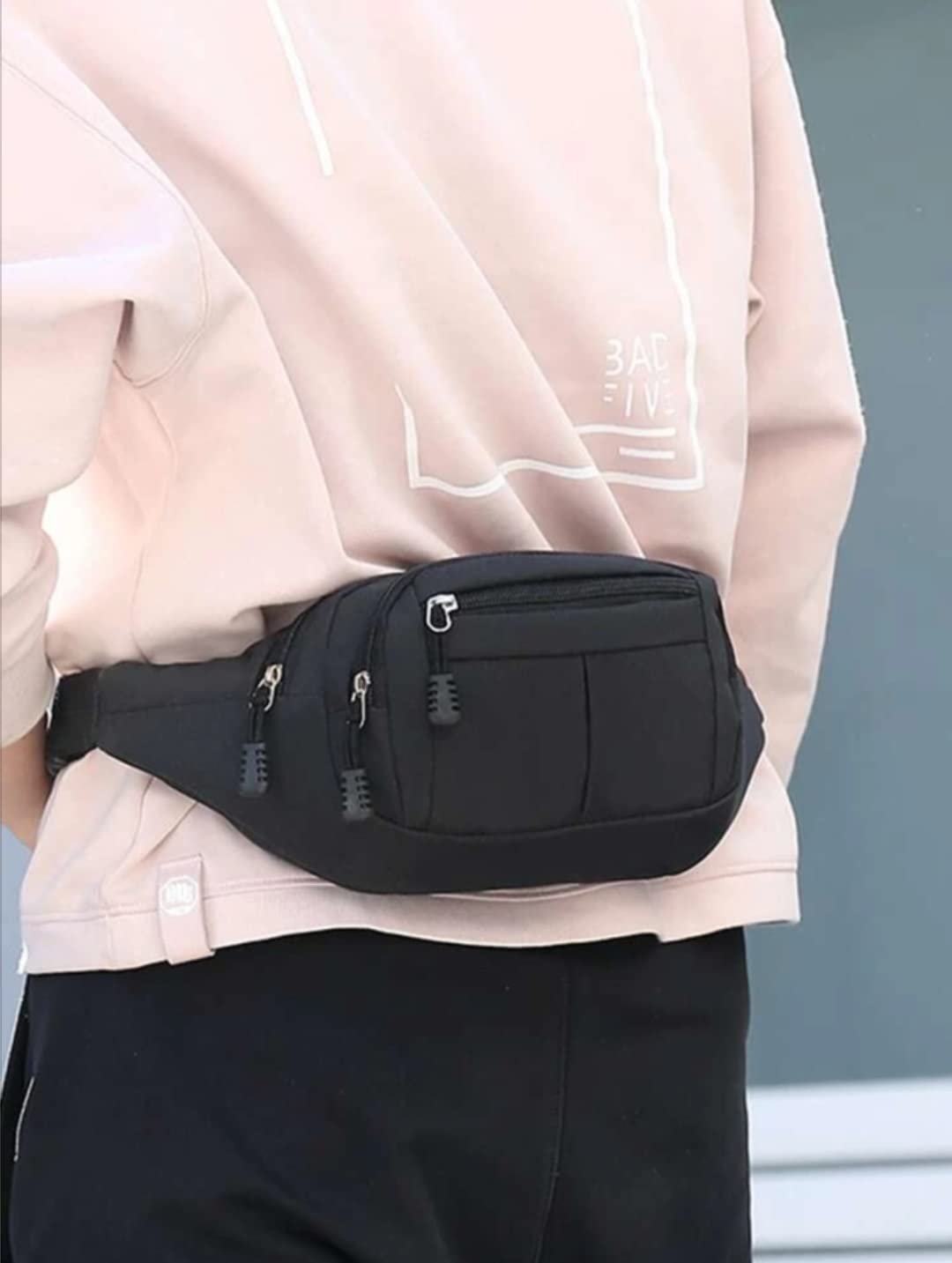 Smartway Waist Bags for Men & Women Stylish Travel Waist Bag Multipurpose Travel Pouch for Men/Women with Adjustable Travel Bag for Men/Women Travel Accessories with 3 Pouch Zip Chest Bag-Black