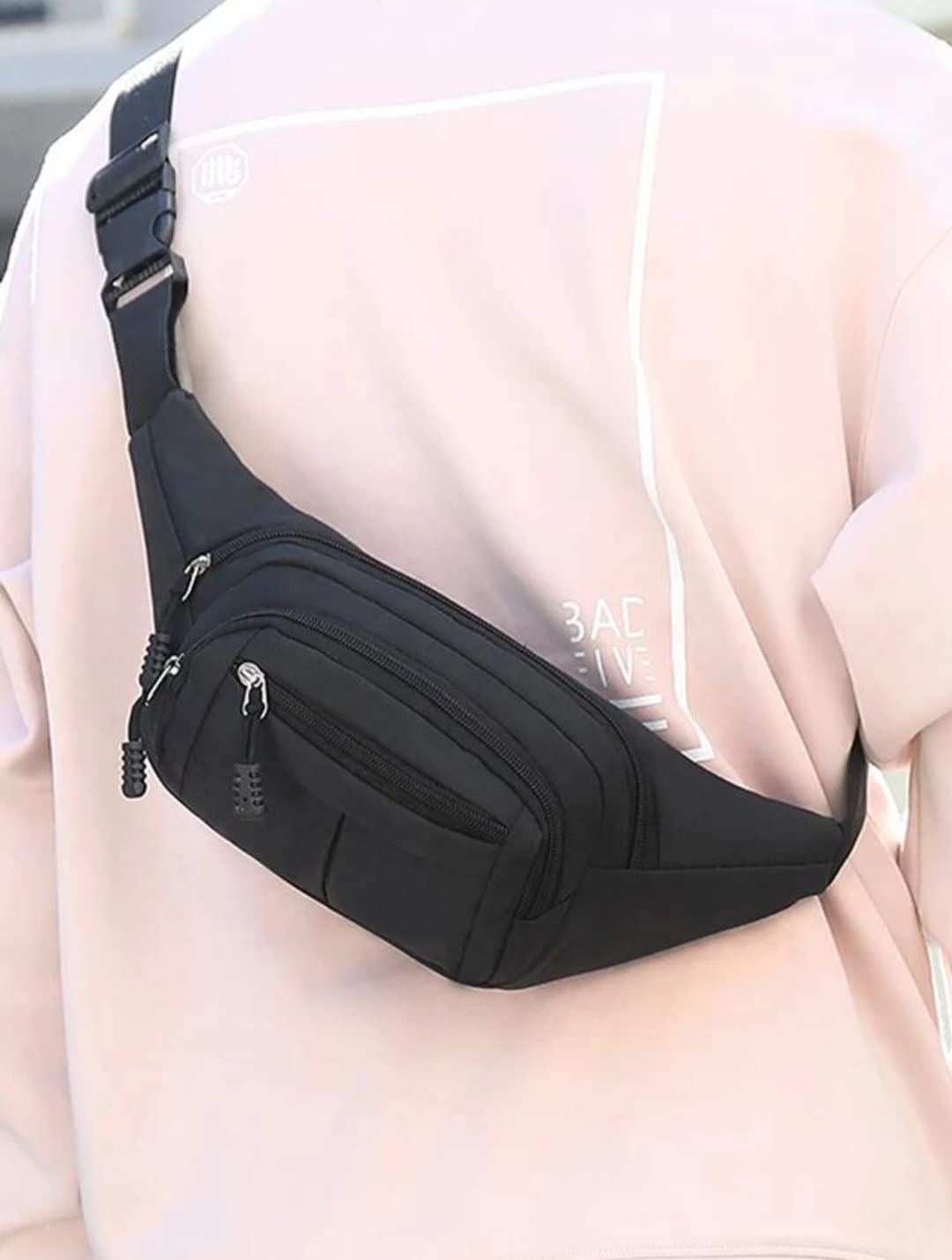 Smartway Waist Bags for Men & Women Stylish Travel Waist Bag Multipurpose Travel Pouch for Men/Women with Adjustable Travel Bag for Men/Women Travel Accessories with 3 Pouch Zip Chest Bag-Black