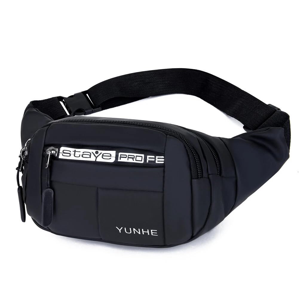 Waist Pack, Black, Multi-Pocket Fanny Bag with Adjustable Belt Men & Women (Black)
