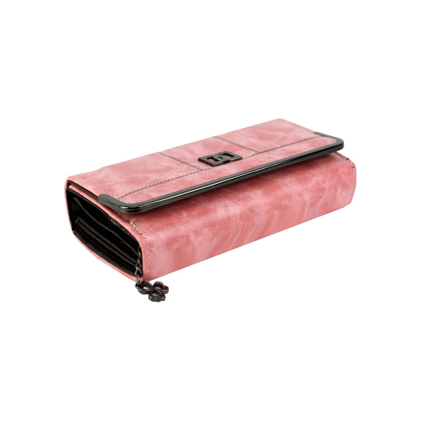 Women;s Premium Leather Wallet with Metal Clasp, Bifold, Classic Design-PINK