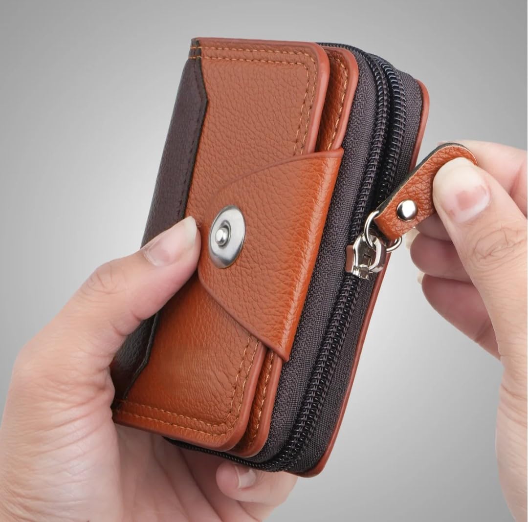 Credit Card Holder Wallet, Zip Around Multi-Slot Design-Black