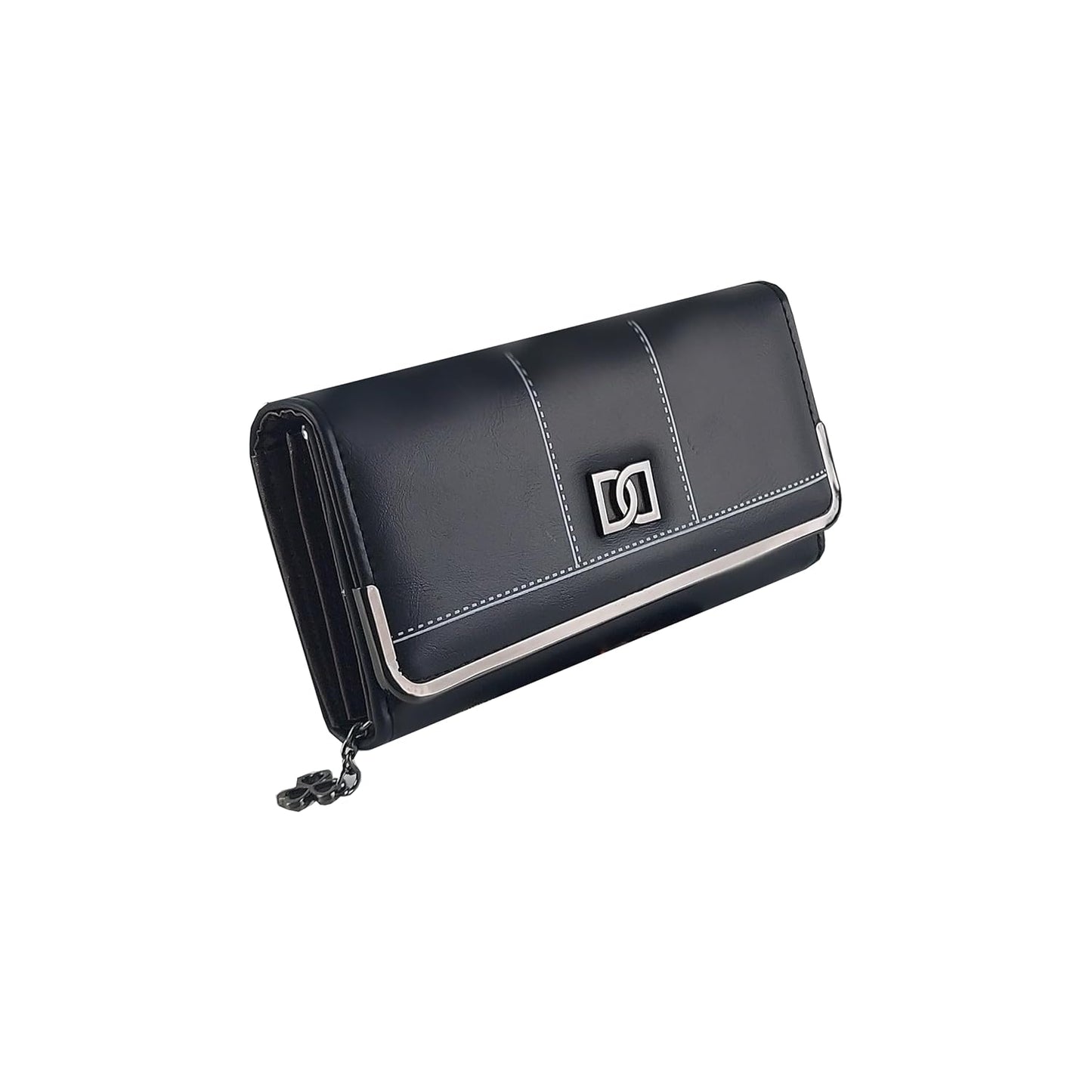Women;s Premium Leather Wallet with Metal Clasp, Bifold, Classic Design-BLACK