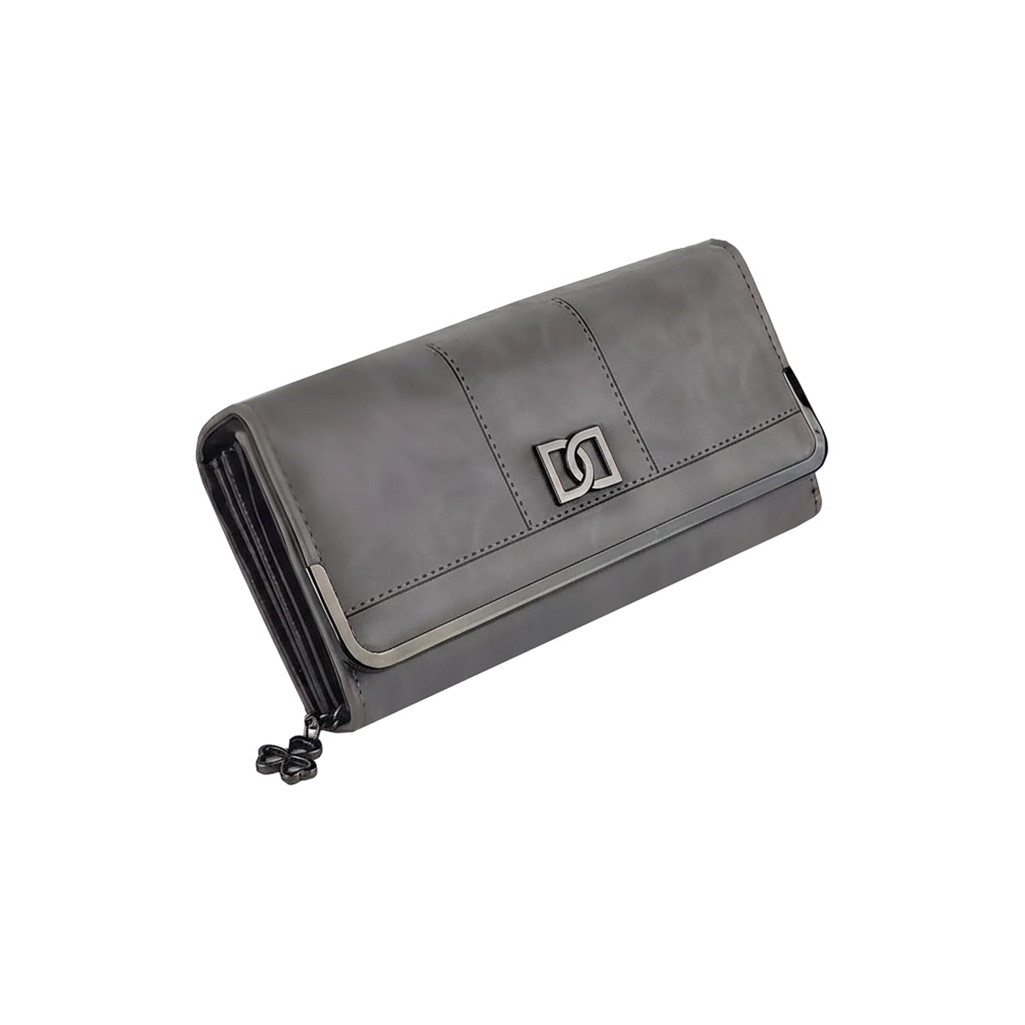 Women;s Premium Leather Wallet with Metal Clasp, Bifold, Classic Design-GREY
