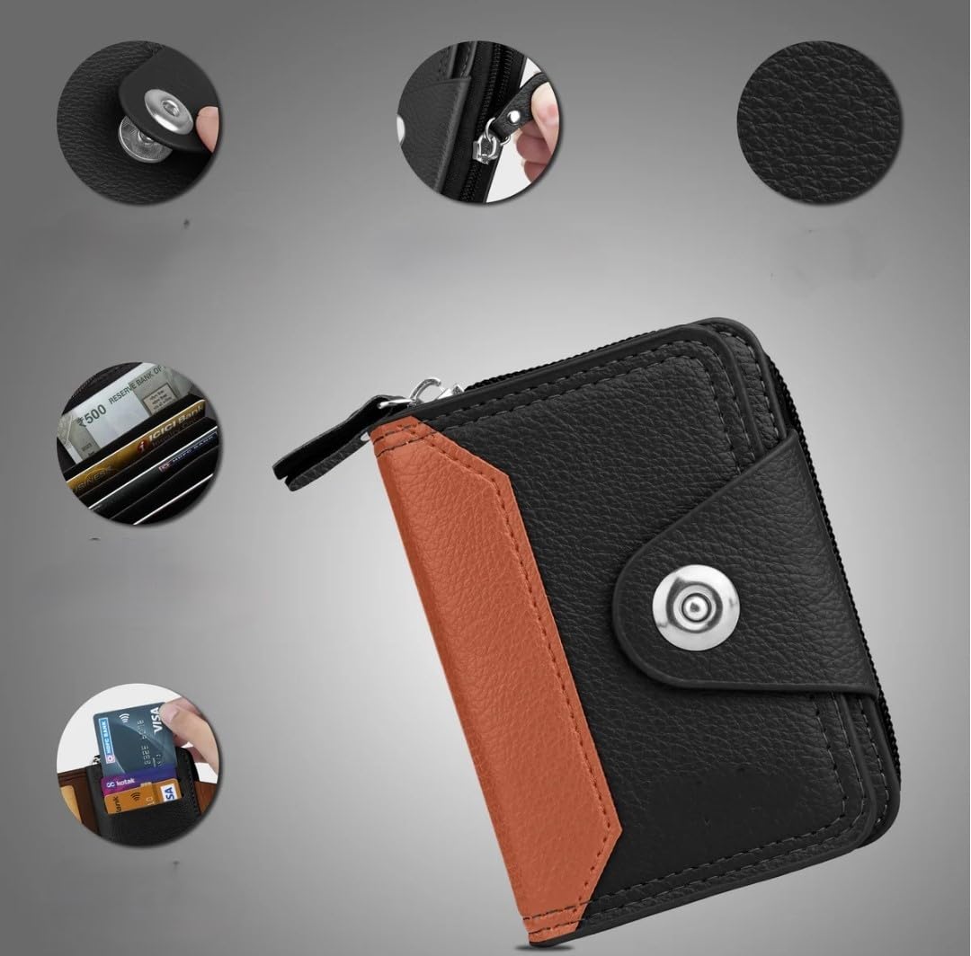 Credit Card Holder Wallet, Zip Around Multi-Slot Design-Black