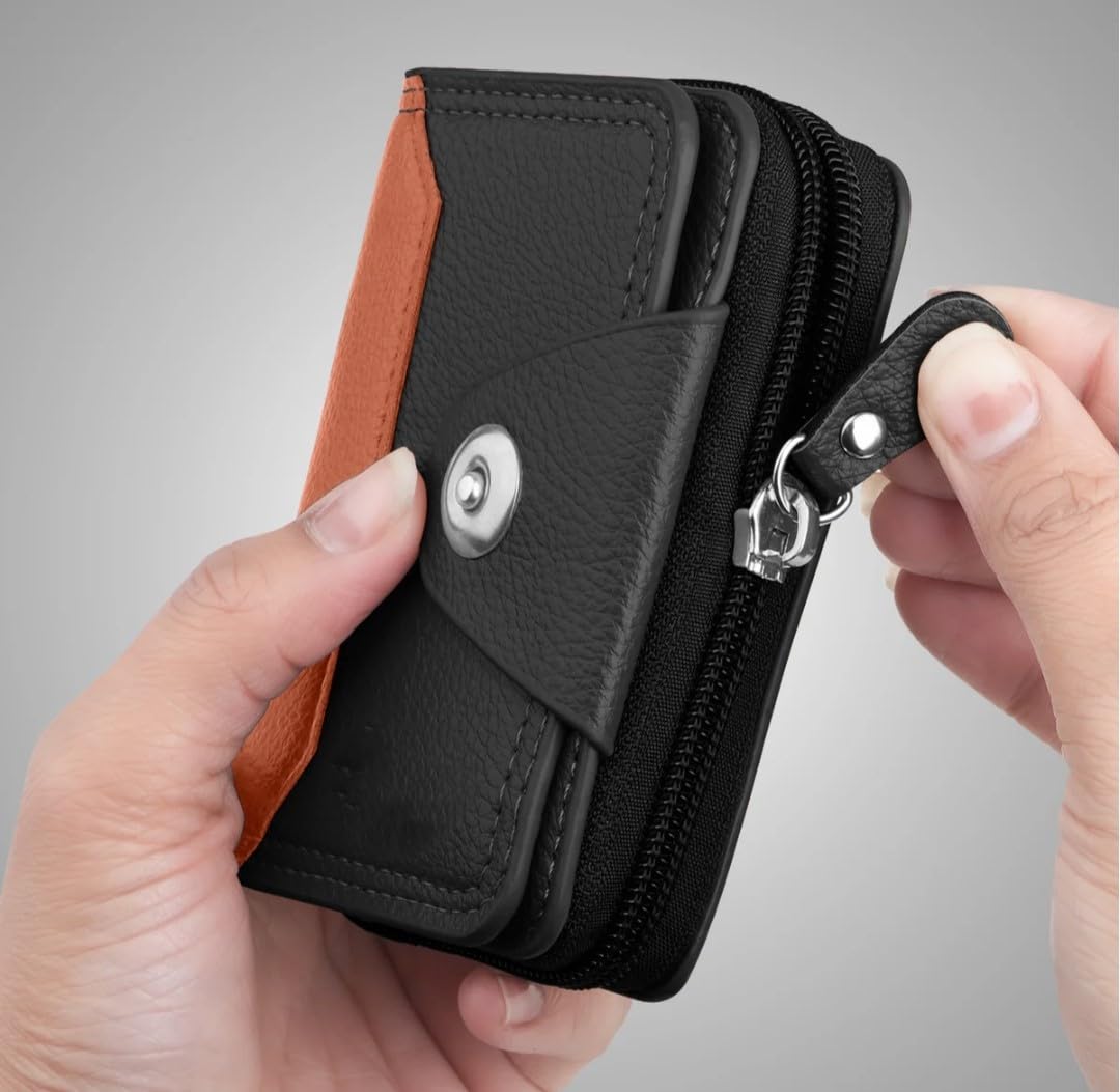 Credit Card Holder Wallet, Zip Around Multi-Slot Design-Black