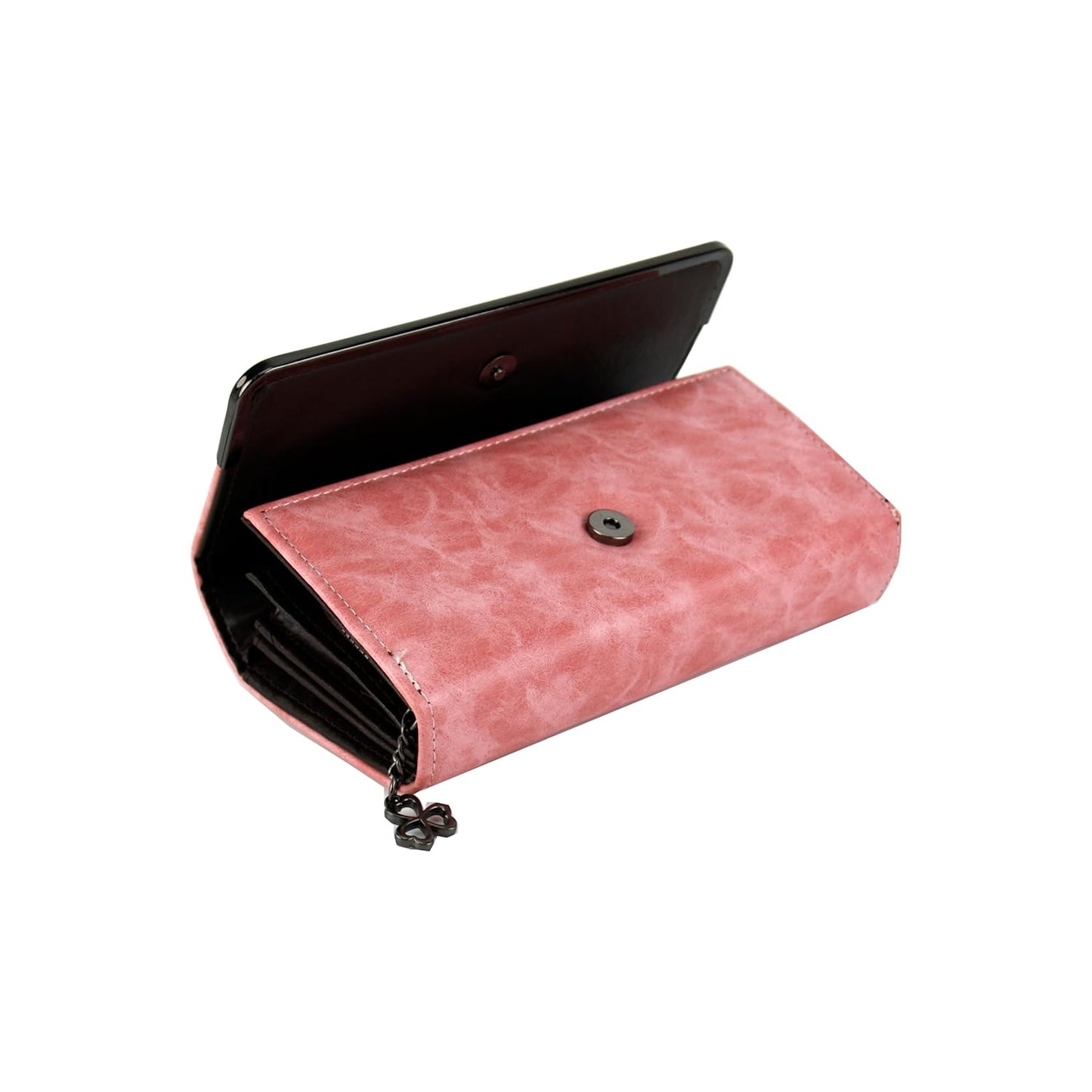 Women;s Premium Leather Wallet with Metal Clasp, Bifold, Classic Design-PINK