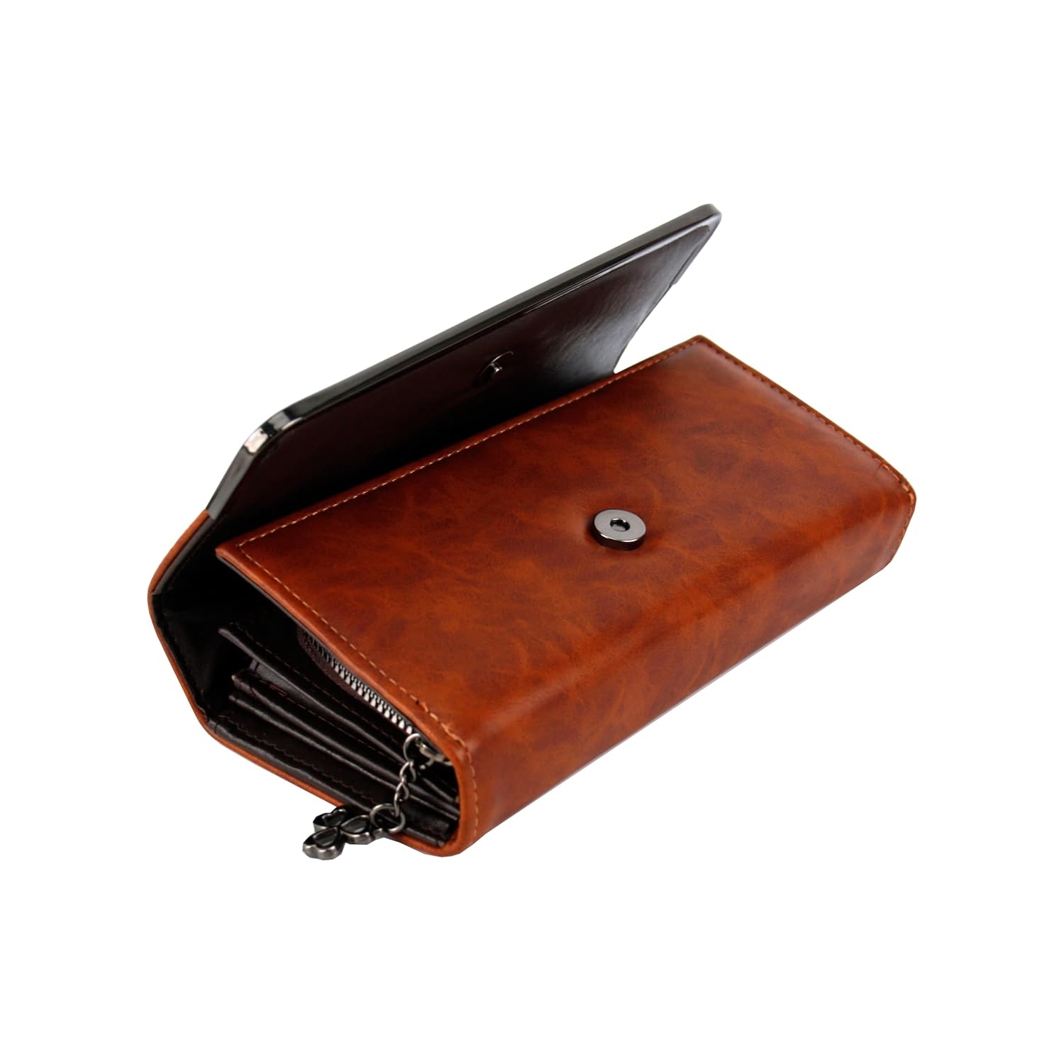 Premium Leather Wallet with Metal Clasp, Bifold, Classic Design (TAN)