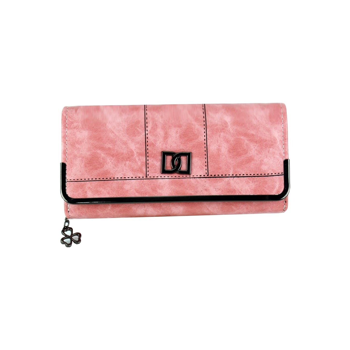 Women;s Premium Leather Wallet with Metal Clasp, Bifold, Classic Design-PINK