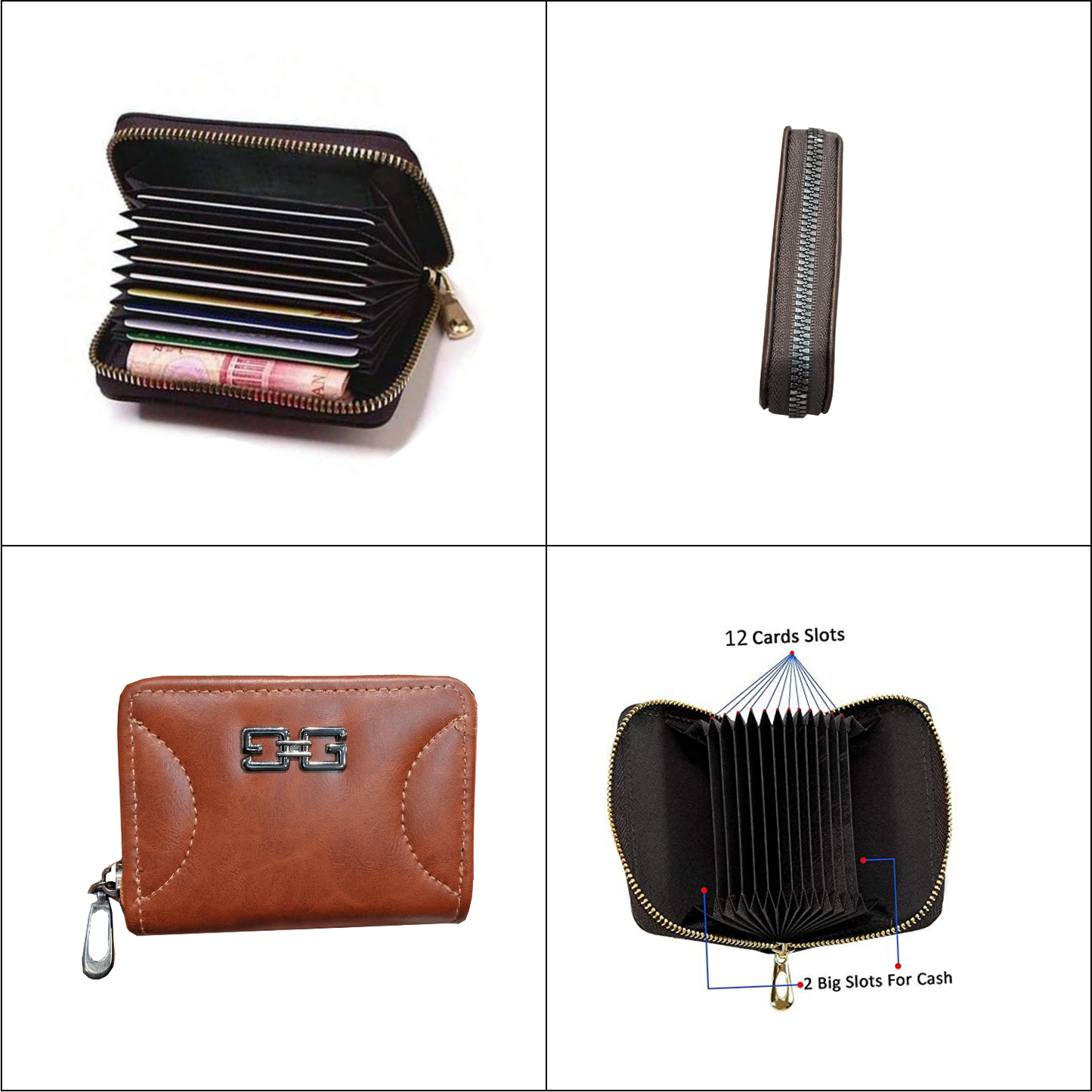 PU Leather Credit Debit Card Holder Wallet Money Zipper Coin Purse for Men & Women